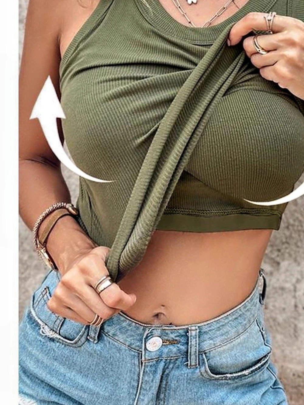 Aumora Ribbed Green Crop Top built in bra NWT